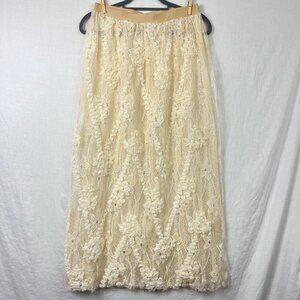 Lace Pull On Sheer Maxi Skirt Full Side Slit Womens‎ M Cottage Fairy Boho Gypsy